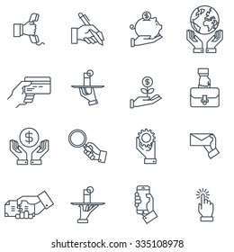 Hand gestures and business icon set suitable for info graphics, websites and print media and interfaces. Line vector icon.
