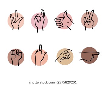 Hand gestures. Cartoon hand palms