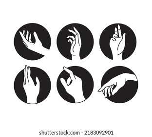 hand gestures in circle set line illustration
