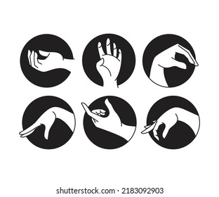 gestos de mano en la ilustración de línea de conjunto de círculo