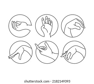 gestos de mano en la ilustración de línea de conjunto de formas de círculo