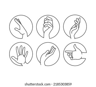 hand gestures in circle shape set line illustration
