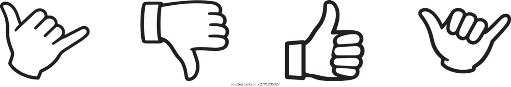 Hand gestures collection vector icon set. Editable outline symbols for UI, apps, web and design.