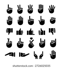 Gestos de mano y signos de comunicación Icon Set en estilo de silueta 