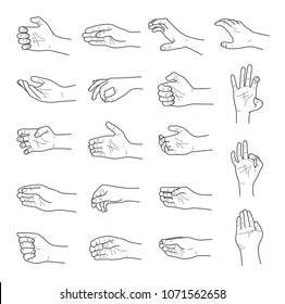 Hand gestures contour sketch ector set