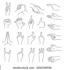 Hand gestures contour vector set