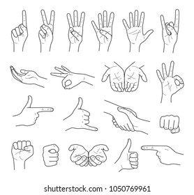 Hand gestures contour vector set