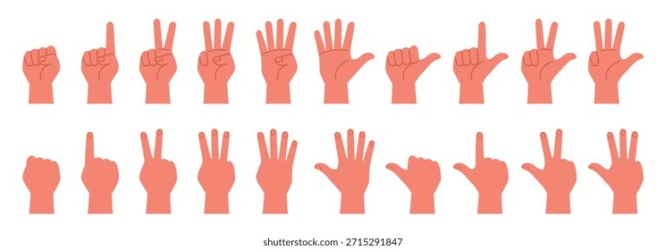 Gestos de la mano contando dedos. Ilustración vectorial en un estilo plano