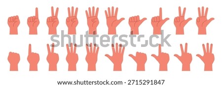 Hand gestures counting fingers. Vector illustration in a flat style
