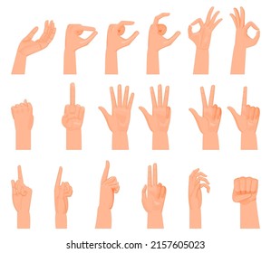 Hand gestures. Counting to five on fingers, fico, cartoon flat style. Sign language