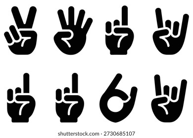 Hand gestures counting and rock on peace sign four fingers