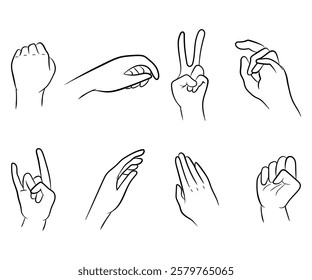 Hand gestures in different positions hand drawn illustration