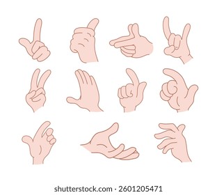 Hand gestures in different positions Illustration set isolated