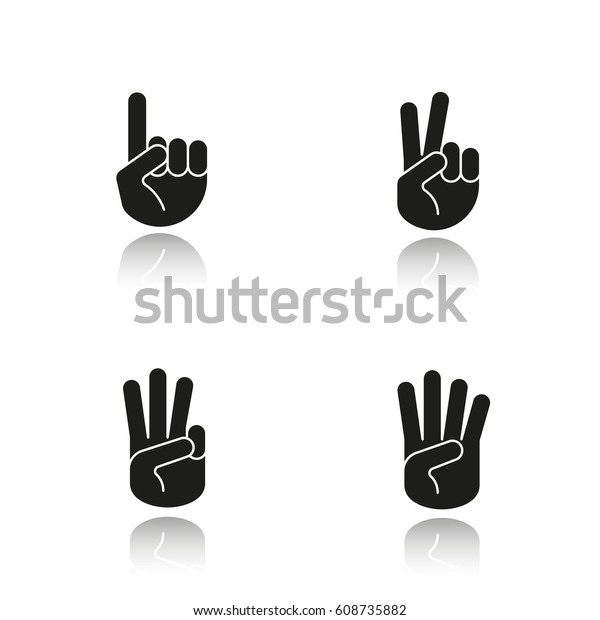 手のジェスチャで影の黒いアイコンセットがドロップされます 1 2 3 4本の指を上に上げる 分離型ベクターイラスト のベクター画像素材 ロイヤリティフリー