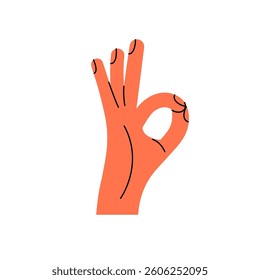 Hand gestures everything is fine. Okay icon. Color trendy vector illustration. Index, middle, ring, little fingers and thumb