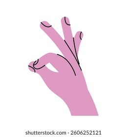 Hand gestures everything is fine. Okay icon. Color trendy vector illustration. Index, middle, ring, little fingers and thumb