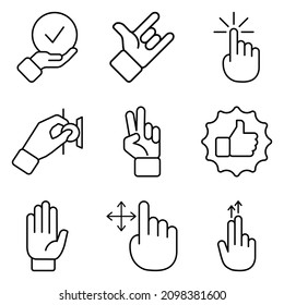 Hand Gestures Flat Icon Set Isolated On White Background