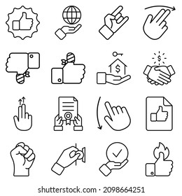 Hand Gestures Flat Icon Set Isolated On White Background