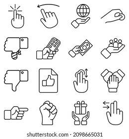 Hand Gesten, flatter Symbolsatz einzeln auf weißem Hintergrund