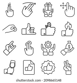 Hand Gestures Flat Icon Set Isolated On White Background