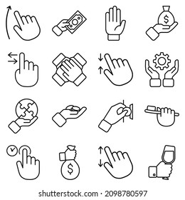Hand Gesten, flatter Symbolsatz einzeln auf weißem Hintergrund