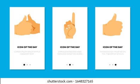 Hand gestures and game flat icon set. Forefinger, wrist, nail isolated vector sign pack. Motion and symbol concept. Vector illustration symbol elements for web design and apps