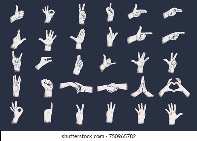 Hand gestures with grunge dots shadow texture. Digits hand gestures.