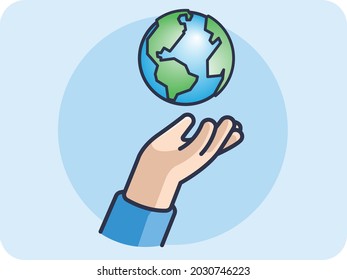 Hand gestures help save the world Protect the world for future generations, icon, logo, vector design, isolated background.