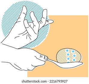 hand gestures holding spoon and easter egg and pointing outlines vector