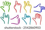 Hand Gestures Icon Crayon Chalk Drawing Vector Set
