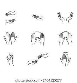Hand Gestures Icon Set. Outline Icons. Editable stroke.