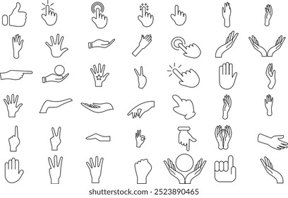 Hand Gestures icon set. Thin line art editable stroke.
