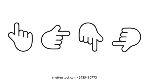 Hand gestures icon set. Vector hand directions collection.