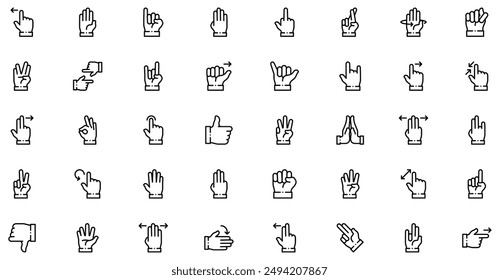 Hand Gestures Icons collection is a vector illustration with editable stroke, offering versatility and customization. Perfect for various design needs, it includes high-quality graphics.