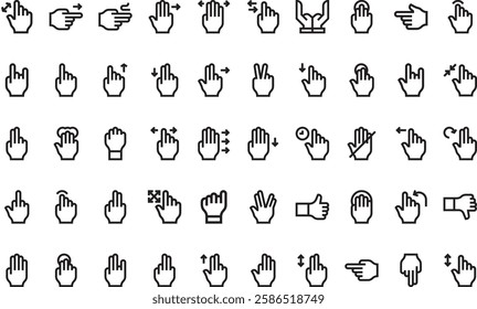 Hand gestures icons High-Quality Vector Icons Collection with Editable Stroke. Ideal for Professional and Creative Projects.