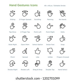 Hand Gestures Icons - Outline styled icons, designed to 48 x 48 pixel grid. Editable stroke.