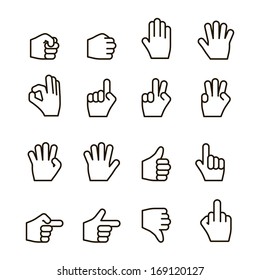 Hand gestures icons set, contour flat isolated vector illustration