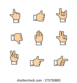 Hand gestures icons set, contour flat isolated vector illustration