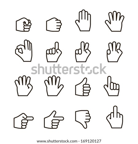 Hand gestures icons set, contour flat isolated vector illustration