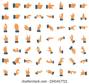 Los iconos de gestos manuales establecen el vector plano. Agitar el dedo. Detener aislado