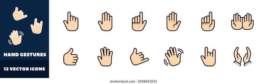 Hand gestures icons set. Flat style. Vector icons