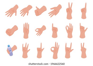 Hand gestures icons set. Isometric set of hand gestures vector icons for web design isolated on white background