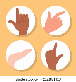 hand gestures icons set on yellow background