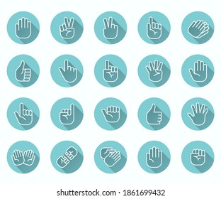 Hand gestures icons set, such as finger, touch, point, fist and more.