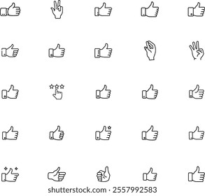 Hand Gestures Icons Thumbs Up, Like, Approval, Rating, Feedback