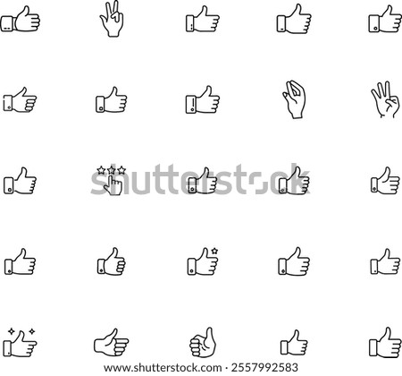 Hand Gestures Icons Thumbs Up, Like, Approval, Rating, Feedback