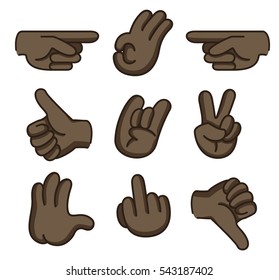  Hand gestures icons vector line art. middle finger,fuck you,rock,ok,thumb up,thumb down,high five,pointing.