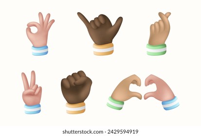 Ilustración de gestos de mano en estilo 3D
