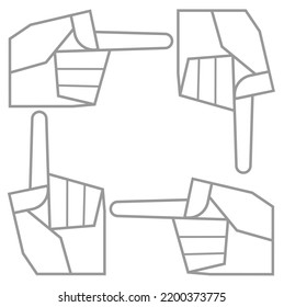 hand gestures indicating the direction: up, down, right, left. vector graphics.