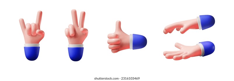 Hand gestures isolated on white background. 3d hands for web design. Vector illustration.
